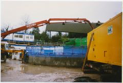 Alexandra Park. Starting to assemble the conveyor belt housing that will carry the spoil away to the adjacent railway sidings to be carted away by train to a landfill in Kent.